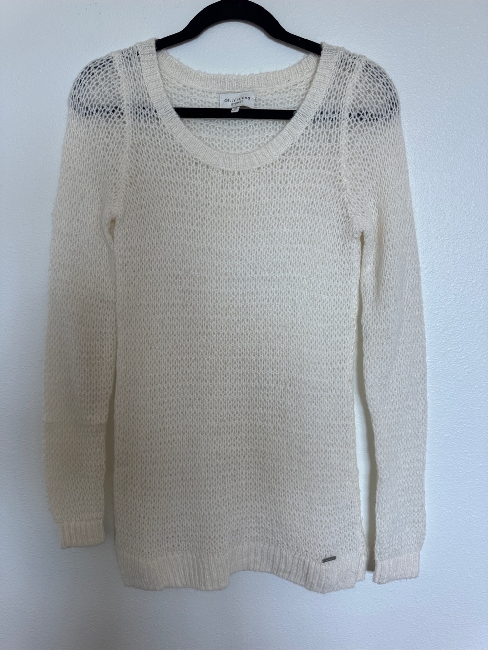 Gilly Hicks Cream Open-Weave Crewneck Sweater
